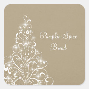 Sparkly Holiday Tree Baking Stickers, Latte Square Sticker