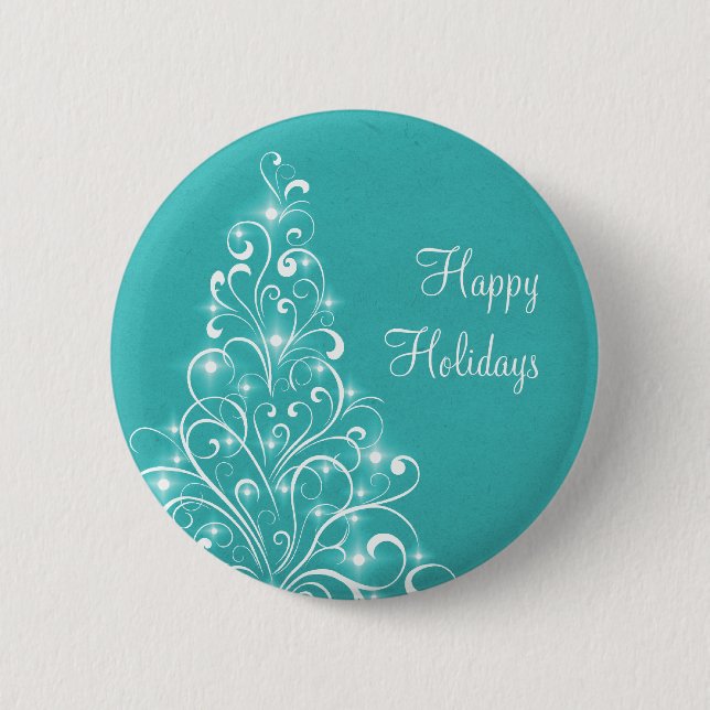Sparkly Holiday Tree Button, Aqua 2 Inch Round Button (Front)