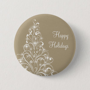 Sparkly Holiday Tree Button, Latte 2 Inch Round Button