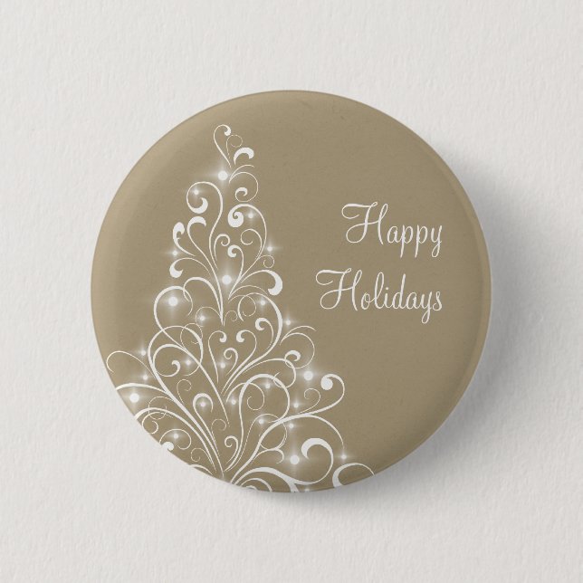 Sparkly Holiday Tree Button, Latte 2 Inch Round Button (Front)