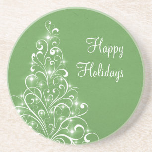Sparkly Holiday Tree Coaster, Green Coaster