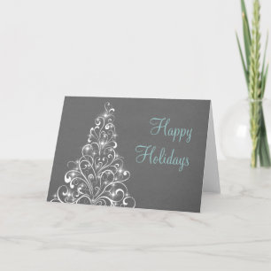 Sparkly Holiday Tree Greeting Card, Dark Gray Card