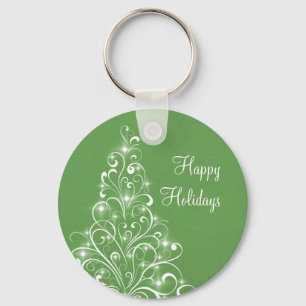 Sparkly Holiday Tree Keychain, Green Keychain