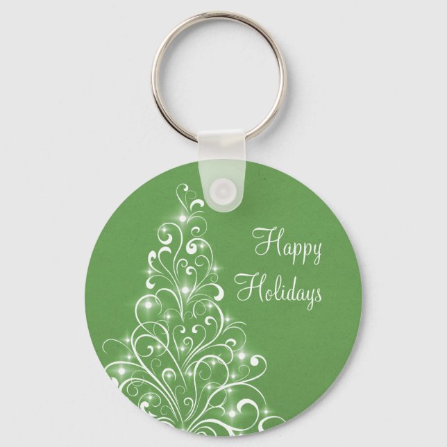 Sparkly Holiday Tree Keychain, Green Keychain (Front)