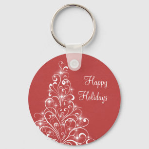 Sparkly Holiday Tree Keychain, Red Keychain