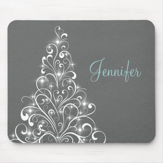 Sparkly Holiday Tree Mousepad, Grey Mouse Pad (Front)