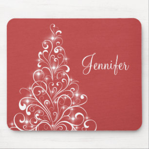 Sparkly Holiday Tree Mousepad, Red Mouse Pad