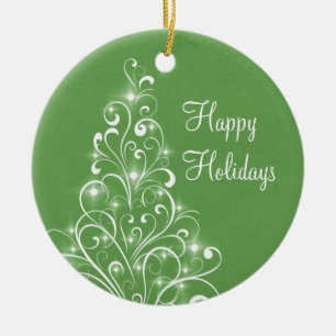 Sparkly Holiday Tree Ornament, Green Ceramic Ornament