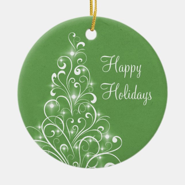 Sparkly Holiday Tree Ornament, Green Ceramic Ornament (Front)