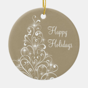 Sparkly Holiday Tree Ornament, Latte Ceramic Ornament