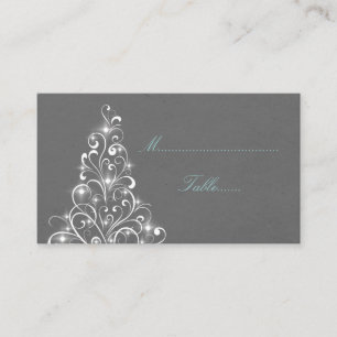 Sparkly Holiday Tree Place Card, Grey Card
