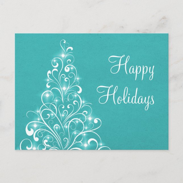 Sparkly Holiday Tree Postcard, Teal (Front)