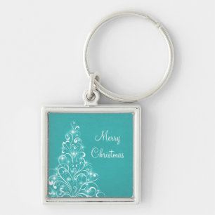 Sparkly Holiday Tree Premium Keychain, Aqua Keychain