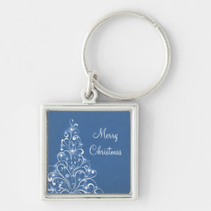 Sparkly Holiday Tree Premium Keychain, Blue Keychain