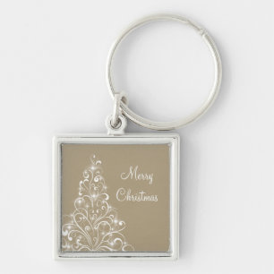 Sparkly Holiday Tree Premium Keychain, Latte Keychain