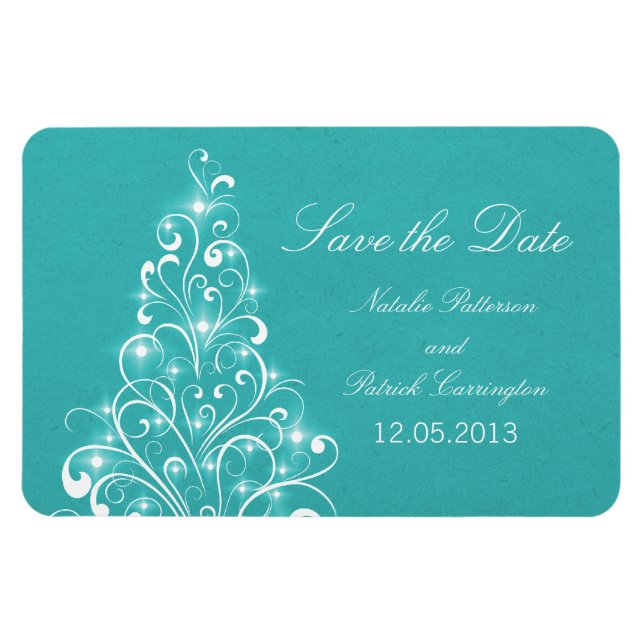Sparkly Holiday Tree Save the Date Magnet, Aqua Magnet (Horizontal)