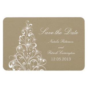 Sparkly Holiday Tree Save the Date Magnet, Beige Magnet