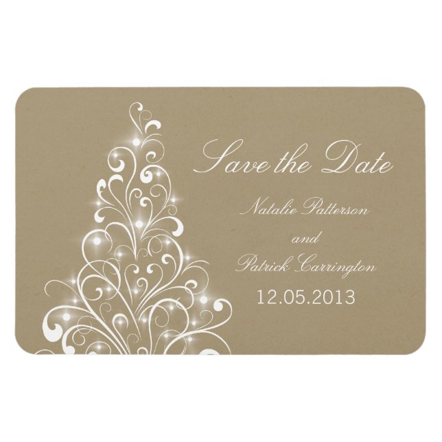 Sparkly Holiday Tree Save the Date Magnet, Beige Magnet (Horizontal)