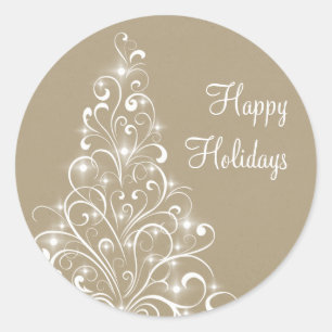 Sparkly Holiday Tree Stickers, Latte Classic Round Sticker