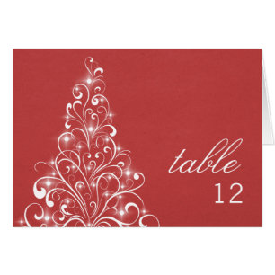 Sparkly Holiday Tree Table Number Card, Red