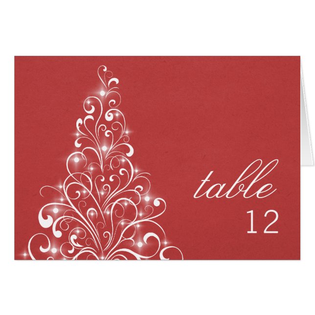 Sparkly Holiday Tree Table Number Card, Red (Front Horizontal)