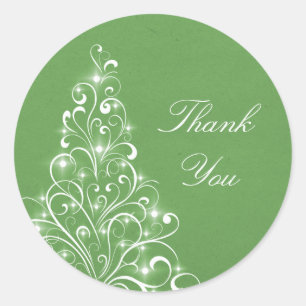 Sparkly Holiday Tree Thank You Stickers, Green Classic Round Sticker