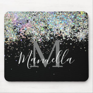 Sparkly Holographic Rose Gold Glitter Monogram Mouse Pad