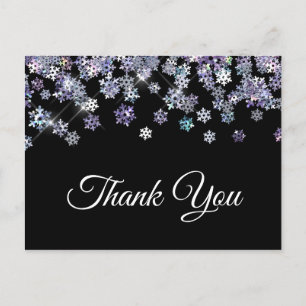 Sparkly Holographic Snowflakes Thank You Postcard