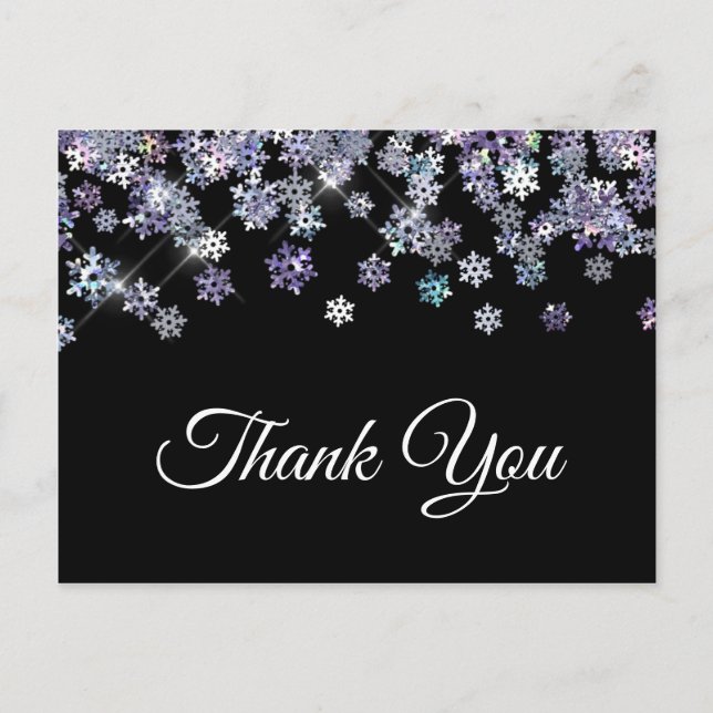 Sparkly Holographic Snowflakes Thank You Postcard (Front)