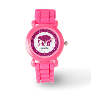 Sparkly hot pink Elephant Custom name Watch