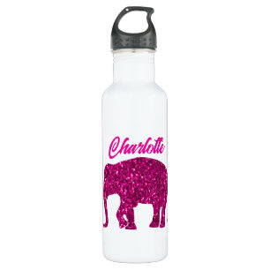 Sparkly hot pink Elephant faux sparkle custom name 710 Ml Water Bottle