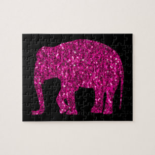 Sparkly hot pink Elephant faux sparkles Jigsaw Puzzle