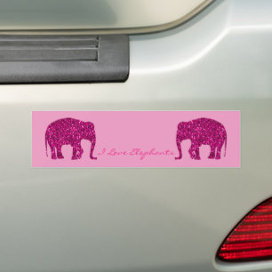 Sparkly hot pink Elephant faux sparkles Your text Bumper Sticker
