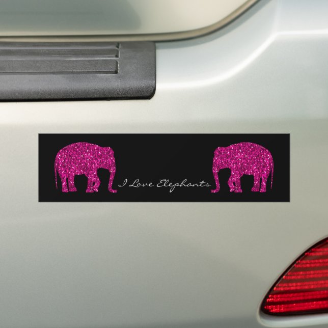 Sparkly hot pink Elephant faux sparkles Your text Bumper Sticker (On Car)