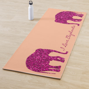 Sparkly hot pink Elephant faux sparkles Your text Yoga Mat