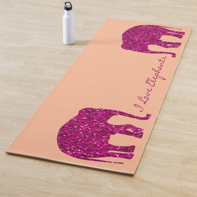 Sparkly hot pink Elephant faux sparkles Your text Yoga Mat (In Situ)