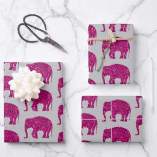 Sparkly hot pink Elephant sparkles pattern grey Wrapping Paper Sheet