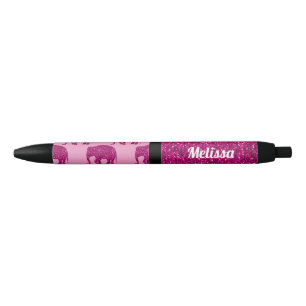 Sparkly hot pink Elephant Your Custom name Black Ink Pen