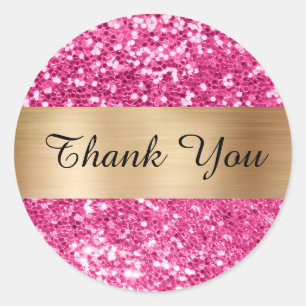 Sparkly Hot Pink Glitter Gold Shimmer Strip Foil Classic Round Sticker