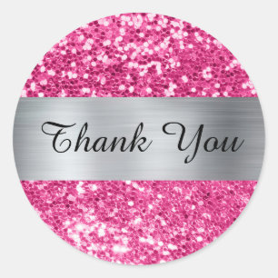 Sparkly Hot Pink Glitter Silver Shimmer Foil Classic Round Sticker