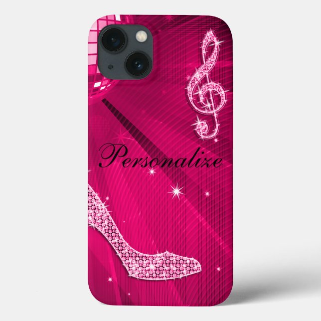 Sparkly Hot Pink Music Note & Stiletto Heel Case-Mate iPhone Case (Back)