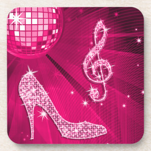 Sparkly Hot Pink Music Note & Stiletto Heel Coaster