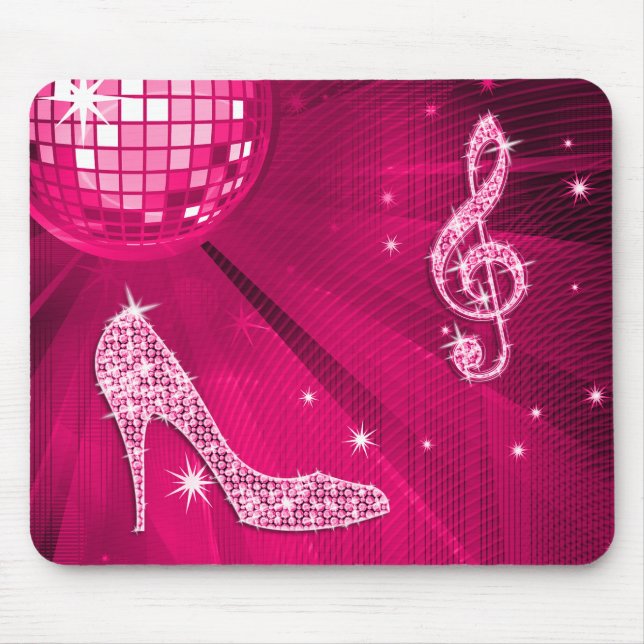 Sparkly Hot Pink Music Note & Stiletto Heel Mouse Pad (Front)