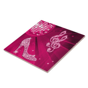 Sparkly Hot Pink Music Note & Stiletto Heel Tile