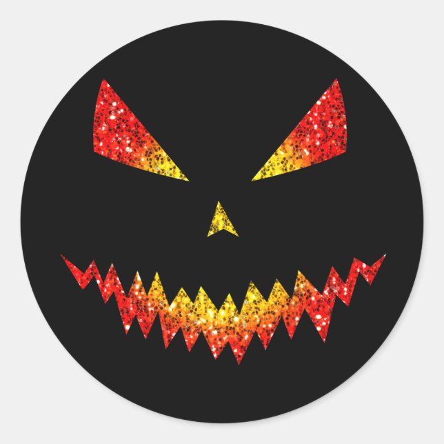 Sparkly Jack O'Lantern face Halloween Classic Round Sticker (Front)