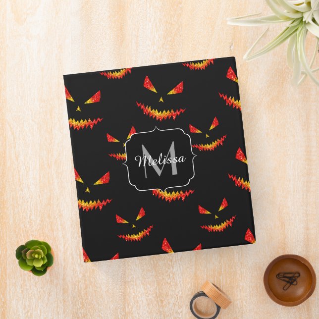 Sparkly Jack O'Lantern face Halloween Monogram Binder (In Situ)