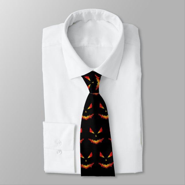 Sparkly Jack O'Lantern face Halloween pattern Tie (Tied)