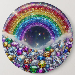 sparkly, jewelled rainbow 6 inch round button