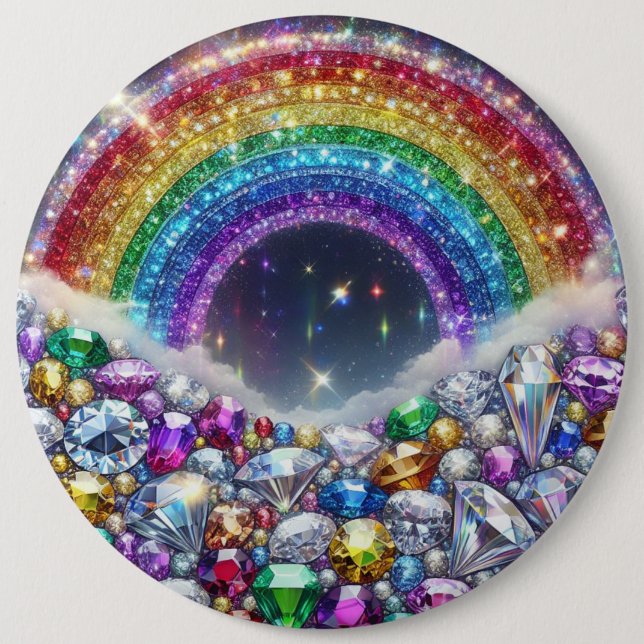 sparkly, jewelled rainbow 6 inch round button (Front)
