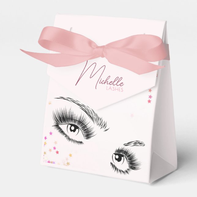 Sparkly Lashes Pink Glitter Confetti Aftercare Kit Favor Box (Front Side)